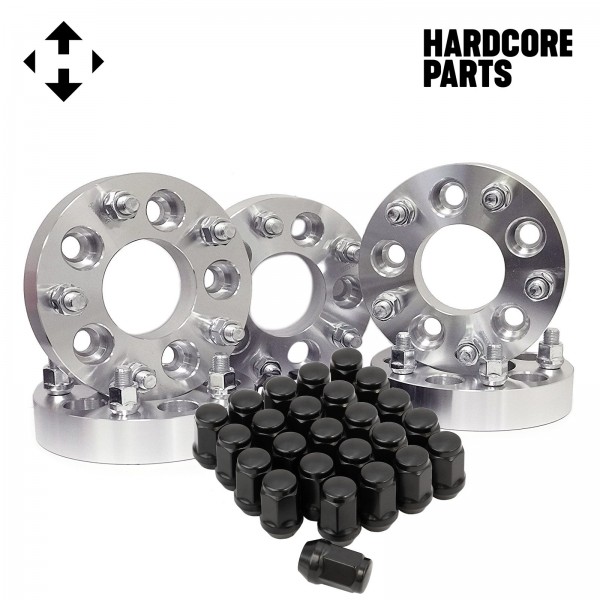 5 Jeep Wheel Adapters 5x4.5 to 5x5 1.25" (32mm) - Compatible with Adapts Jk Wheels on Tj Yj Kk Sj Xj Mj (Set of 5) + 25 Black Acorn Lug Nuts