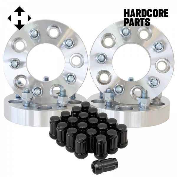 4 QTY 1" 5x4.75 Wheel Spacers Adapters 5x120 12x1.5 studs + Black Spline Lug Nuts +Key