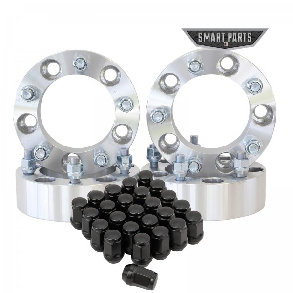 4 QTY Wheel Spacers Adapters 2" 5x5.5 (5x139.7) with 1/2-20 threads - Compatible with Dodge Ram 1500 Ford F100 F150 E100 E150 Bronco Jeep CJ3 CJ5 CJ6 CJ7 Scrambler + 20 pack of black lug nuts