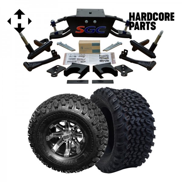 6” Heavy Duty Double A-Arm Suspension Lift Kit for Club Car DS Golf Cart (1982-2003) with 10" Machined/Black 'Tempest' Wheels and 22"x11"-10" DOT rated All-Terrain tires