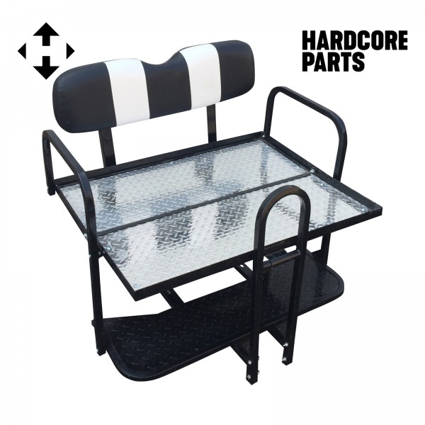 Rear Flip Seat For EZGO Medalist/TXT 1994-Present Model (Black/White Cushion w/t Grab Bar Attachment)