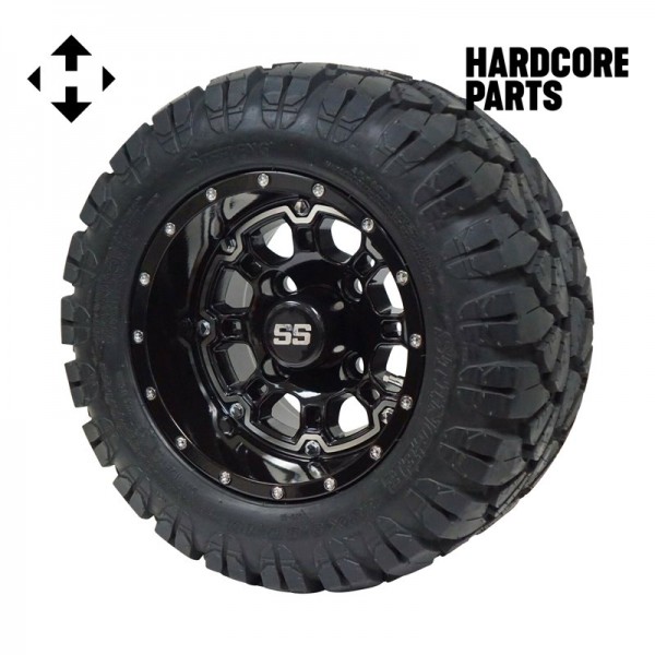 10" Black 'Panther' Golf Cart Wheel and Tire Combo - Set of 4, includes 'SS' center caps and lug nuts