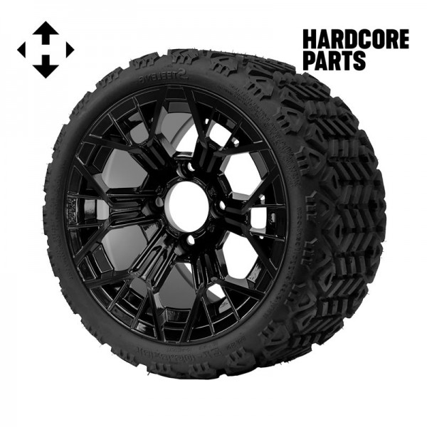 12" Black 'Mantis' Wheel and Tire Combo - Set of 4, includes 'SS' center caps and lug nuts