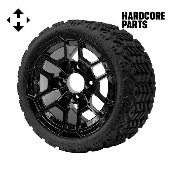 12" Black 'Talon' Wheel and Tire Combo - Set of 4, includes 'SS' center caps and lug nuts