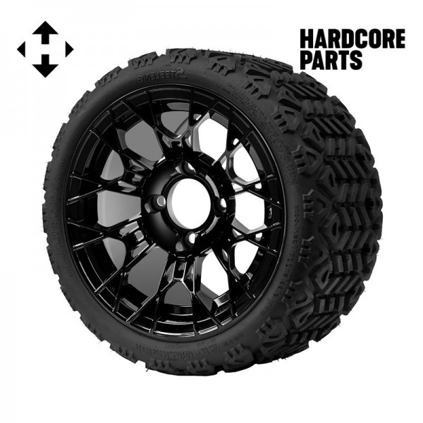 12" Black 'Tarantula' Wheel and Tire Combo - Set of 4, includes 'SS' center caps and lug nuts