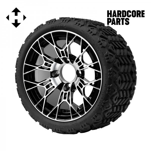 12" Machined/Black 'Tarantula' Wheel and Tire Combo - Set of 4, includes 'SS' center caps and lug nuts