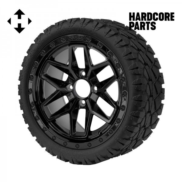 14" Black 'Widow' Wheel and Tire Combo - Set of 4, includes 'SS' center caps and lug nuts