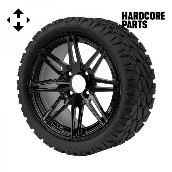 14" Black 'Lynx' Wheel and Tire Combo - Set of 4, includes 'SS' center caps and lug nuts