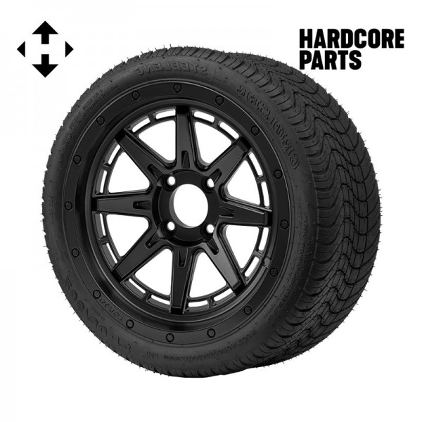 14" Matte Black 'Wolverine' Wheel and Tire Combo - Set of 4, includes 'SS' center caps and lug nuts