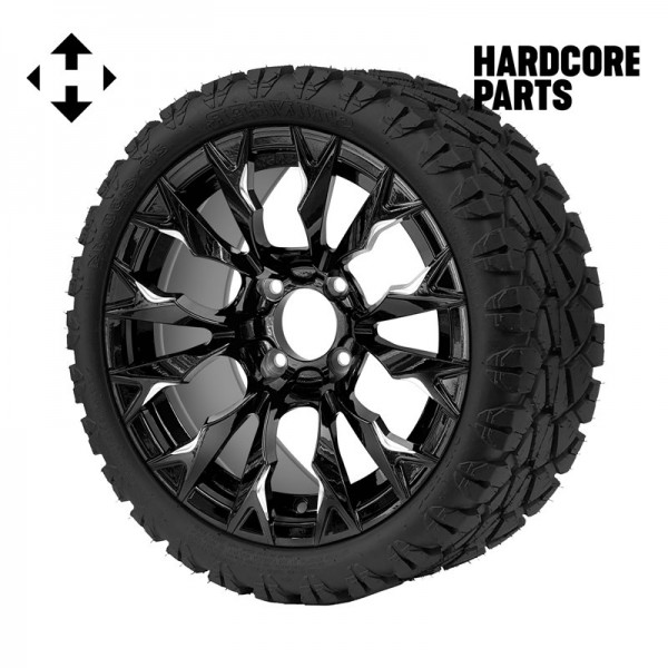 14" Machined/Black 'Goblin' Wheel and Tire Combo - Set of 4, includes 'SS' center caps and lug nuts