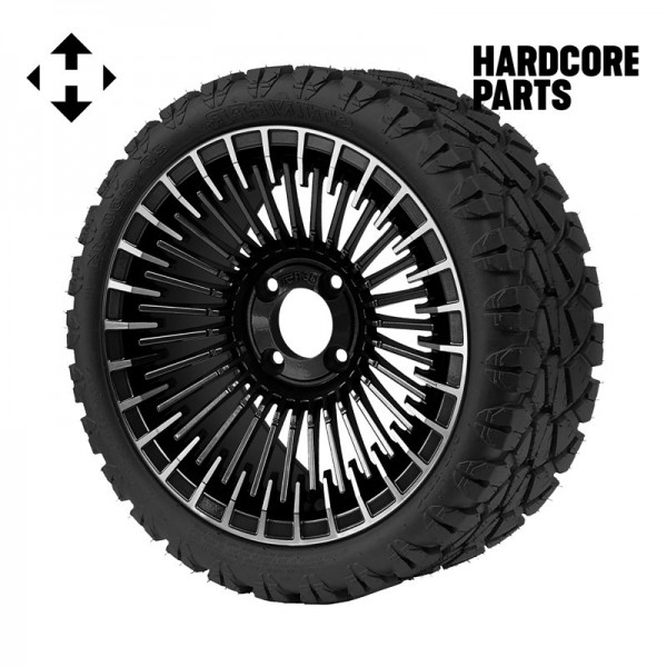 14" Machined/Black 'Piranha' Wheel and Tire Combo - Set of 4, includes 'SS' center caps and lug nuts