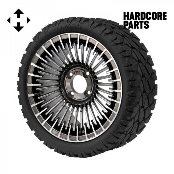 14" Gunmetal 'Piranha' Wheel and Tire Combo - Set of 4, includes 'SS' center caps and lug nuts