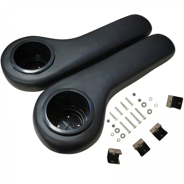 Golf Cart Rear Seat Black Armrest Cup Holder - No Drilling Required - Compatible with EZGO, Club Car, Yamaha, & more