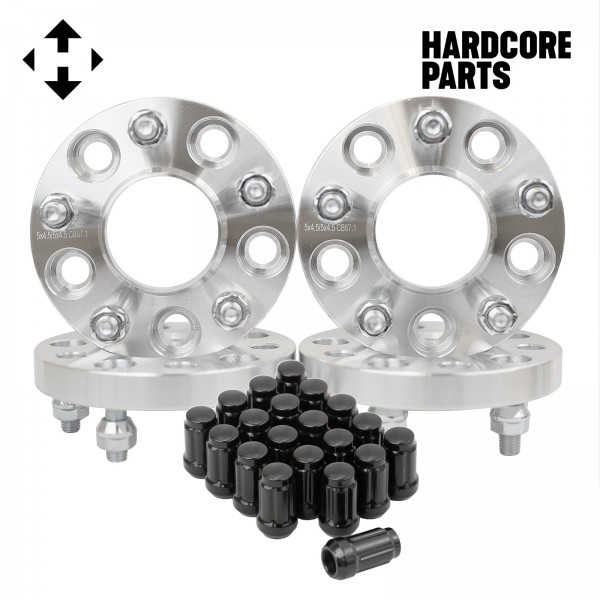 4 QTY 20mm 5x4.5 Hubcentric Wheel Spacers 12x1.5 + Black Spline Lug Nuts + Key