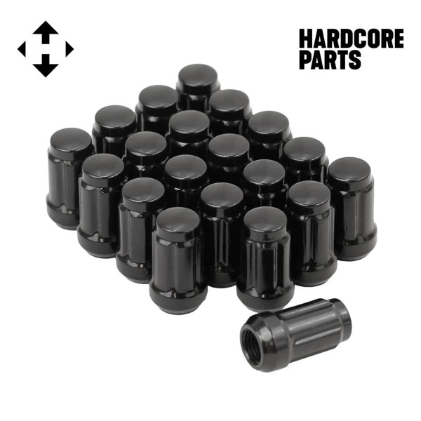 20 QTY Black Closed End Spline Drive Lug Nuts with Key- Metric 12x1.25 Threads - Conical Cone Taper Acorn Seat Closed End - 1.4" Length - for Subaru, Nissan, Infiniti, & Suzuki + More