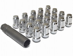 20 QTY Chrome Closed End Spline Drive Lug Nuts with Key- Metric 12x1.25 Threads - Conical Cone Taper Acorn Seat Closed End - 1.4" Length - for Subaru, Nissan, Infiniti, & Suzuki + More