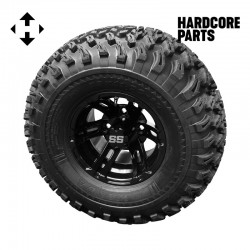 10" Black 'BULLDOG' Golf Cart Wheels and 22"x11"-10" DOT rated All-Terrain tires - Set of 4, includes Black 'SS' center caps and M12x1.25 Black lug nuts