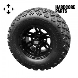 10" Black 'BULLDOG' Golf Cart Wheels and 20"x10"-10" DOT rated All-Terrain tires - Set of 4, includes Black 'SS' center caps and 1/2x20 Black lug nuts