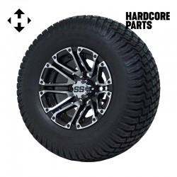10" Machined/Black 'Lancer' Golf Cart Wheels and 20"x8"-10" Turf tires - Set of 4, includes Chrome 'SS' center caps and 1/2x20 Chrome lug nuts