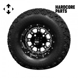 10" Black 'Panther' Golf Cart Wheels and 20"x10"-10" DOT rated All-Terrain tires - Set of 4, includes Black 'SS' center caps and M12x1.25 Black lug nuts