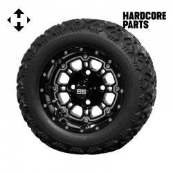10" Black 'Panther' Golf Cart Wheels and 18"x9"-10" DOT rated All-Terrain tires - Set of 4, includes Black 'SS' center caps and M12x1.25 Black lug nuts