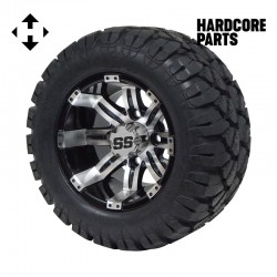 10" Machined/Black 'Tempest' Golf Cart Wheel and Tire Combo - Set of 4, includes 'SS' center caps and lug nuts