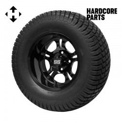 12" Black 'DARKSIDE' Golf Cart Wheels and 23"x10.5"-12" Turf tires - Set of 4, includes Black 'SS' center caps and M12x1.25 Black lug nuts