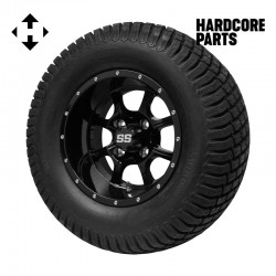 12" Black 'Night Stalker' Golf Cart Wheels and 23"x10.5"-12" Turf tires - Set of 4, includes Black 'SS' center caps and 1/2x20 Black lug nuts