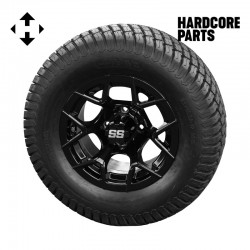 12" Black 'Rally' Golf Cart Wheels and 23"x10.5"-12" Turf tires - Set of 4, includes Black 'SS' center caps and 1/2x20 Black lug nuts
