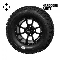 12" Black 'Storm Trooper' Golf Cart Wheels and 23"x10.5"-12" All-Terrain tires - Set of 4, includes Black 'SS' center caps and M12x1.25 Black lug nuts