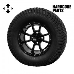 12" Black 'Storm Trooper' Golf Cart Wheels and 23"x10.5"-12" Turf tires - Set of 4, includes Black 'SS' center caps and M12x1.25 Black lug nuts