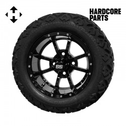 12" Black 'Storm Trooper' Golf Cart Wheels and 20"x10"-12" DOT rated All-Terrain tires - Set of 4, includes Black 'SS' center caps and M12x1.25 Black lug nuts