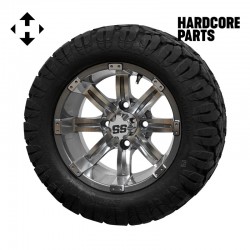 12" Machined/Gunmetal ‘Tempest’ Golf Cart Wheel and Tire Combo - Set of 4, includes 'SS' center caps and lug nuts