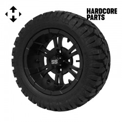 12" Black 'VAMPIRE' Golf Cart Wheels and 20"x10"-12" STINGER On-Road/Off-Road DOT rated All-Terrain tires - Set of 4, includes Black 'SS' center caps and M12x1.25 Black lug nuts