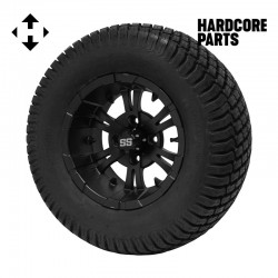 12" Black 'VAMPIRE' Golf Cart Wheels and 23"x10.5"-12" Turf tires - Set of 4, includes Black 'SS' center caps and M12x1.25 Black lug nuts