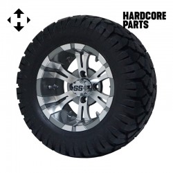 12" Machined/Gunmetal 'VAMPIRE' Golf Cart Wheels & 20"x10"-12" STINGER On-Road/Off-Road DOT rated All-Terrain tires - Set of 4, includes Chrome 'SS' center caps & M12x1.25 lug nuts