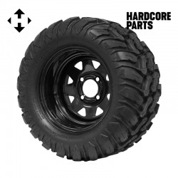 12" Black Steel (8 Spokes) Golf Cart Wheels and 22"x11"-12"  DOT rated Mud-Terrain/All-Terrain tires - Set of 4