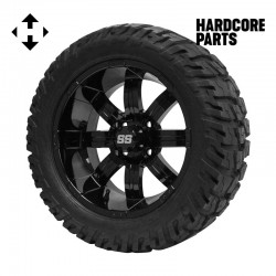 14" Black 'TEMPEST' Golf Cart Wheels and 22"x10.5"-14" GATOR On-Road/Off-Road DOT rated All-Terrain tires - Set of 4, includes Black 'SS' center caps and M12x1.25 Black lug nuts