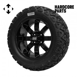 14" Black 'TEMPEST' Golf Cart Wheels and 23"x10"-14" DOT rated All-Terrain tires - Set of 4, includes Black 'SS' center caps and M12x1.25 Black lug nuts