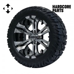 14" Machined/Black 'Vampire' Golf Cart Wheels & 22"x10.5"-14" GATOR On-Road/Off-Road DOT rated All-Terrain tires - Set of 4, includes Chrome 'SS' center caps & M12x1.25 Chrome lug nuts