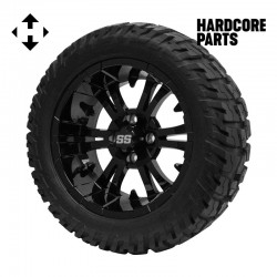 14" Black 'VAMPIRE' Golf Cart Wheels and 22"x10.5"-14" GATOR On-Road/Off-Road DOT rated All-Terrain tires - Set of 4, includes Black 'SS' center caps and M12x1.25 Black lug nuts