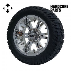 14" Chrome 'Vampire' Golf Cart Wheels and 22"x10.5"-14" GATOR On-Road/Off-Road DOT rated All-Terrain tires - Set of 4, includes Chrome 'SS' center caps and M12x1.25 Chrome lug nuts