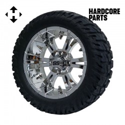 14" Chrome 'Vampire' Golf Cart Wheels and 22"x10.5"-14" GATOR On-Road/Off-Road DOT rated All-Terrain tires - Set of 4, includes Chrome 'SS' center caps and 1/2x20 Chrome lug nuts