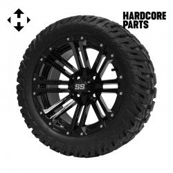 14" Black 'LANCER' Golf Cart Wheels and 22"x10.5"-14" GATOR On-Road/Off-Road DOT rated All-Terrain tires - Set of 4, includes Black 'SS' center caps and M12x1.25 Black lug nuts