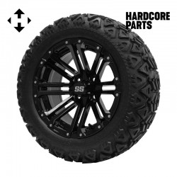 14" Black 'LANCER' Golf Cart Wheels and 23"x10"-14" DOT rated All-Terrain tires - Set of 4, includes Black 'SS' center caps and 1/2x20 Black lug nuts