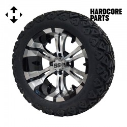15" Machined/Black 'Vampire' Golf Cart Wheel and Tire Combo - Set of 4, includes 'SS' center caps and lug nuts