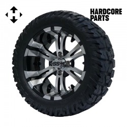 15" Machined/Black 'VAMPIRE' Golf Cart Wheels and 23"x10"-15" GATOR On-Road/Off-Road DOT rated tires - Set of 4, includes Chrome 'SS' center caps and M12x1.25 Chrome lug nuts
