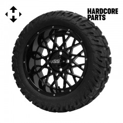 15" Black 'VENOM' Golf Cart Wheels and 23"x10"-15" GATOR On-Road/Off-Road DOT rated tires - Set of 4, includes Black 'SS' center caps and 1/2x20 Black lug nuts
