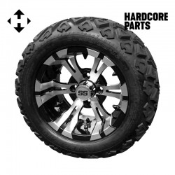 12" Machined/Black ‘Vampire’ Golf Cart Wheel and Tire Combo - Set of 4, includes 'SS' center caps and lug nuts