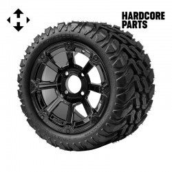 12" Black 'CYCLOPS' Golf Cart Wheels and 20"x10"-12" DOT rated Mud-Terrain/All-Terrain tires - Set of 4, includes Black 'SS' center caps and 1/2"-20 lug nuts